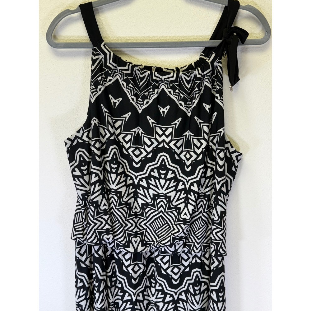 Alfani Womens Black White Geometric Print Maxi Dress Bow Accent Large‎ - Picture 2 of 8